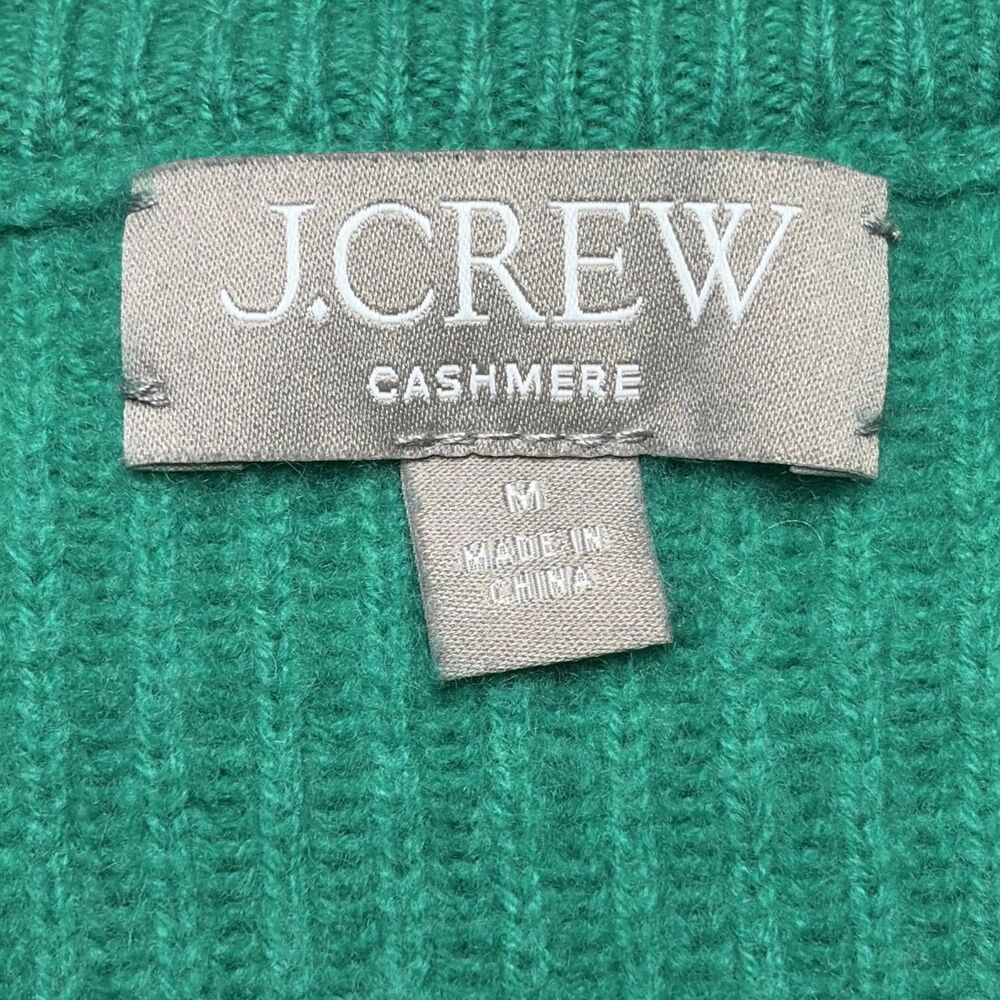 J.Crew Women's Green Cashmere Ribbed Knit Sweater Medium Chunky Pullover Luxury - Picture 2 of 9